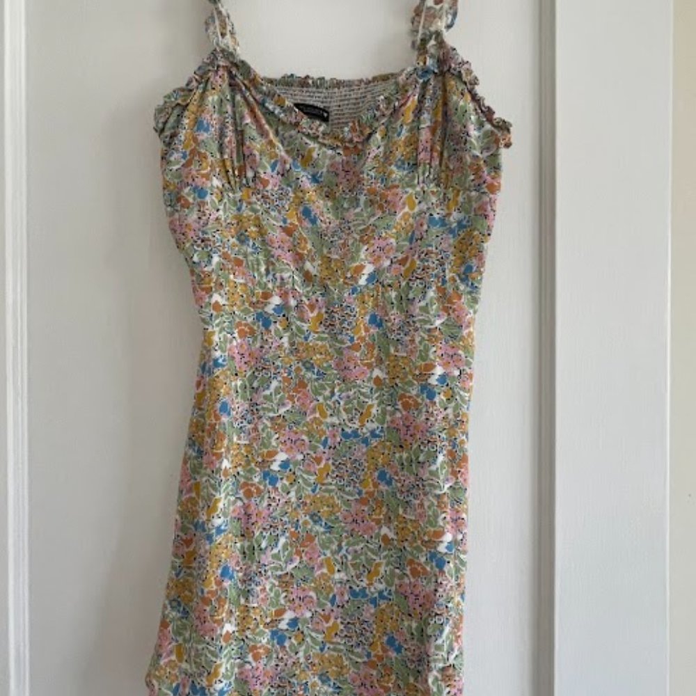 Zara Colorful Floral Print Mini Dress, Size L Large